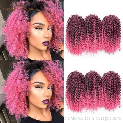 Aisi Hair Best Selling Wholesale Long Marly Bob Twisted Ombre Pink Dark Root Fiber Synthetic Crochet Braiding Hair Extensions